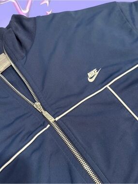 Vintage 90s Nike Navy Blue Track Jacket with White Piping and Swoosh